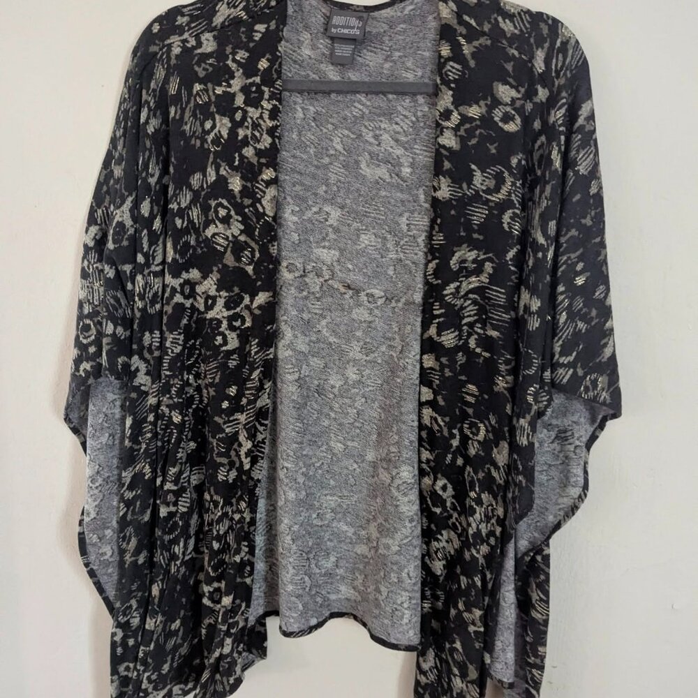 Additions by Chicos Black and Tan Shawl with Gold Thread - One Size